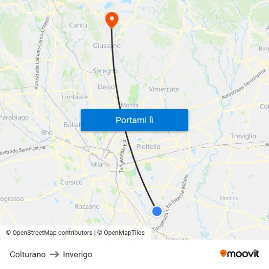Colturano to Inverigo map