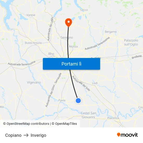 Copiano to Inverigo map