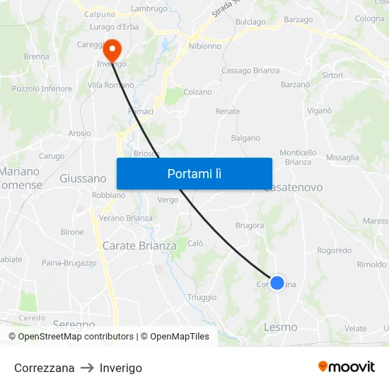 Correzzana to Inverigo map