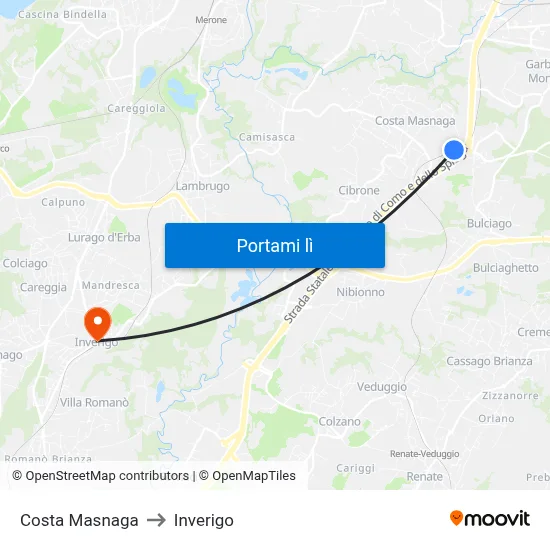 Costa Masnaga to Inverigo map