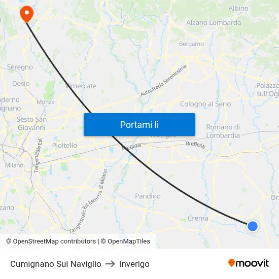 Cumignano Sul Naviglio to Inverigo map