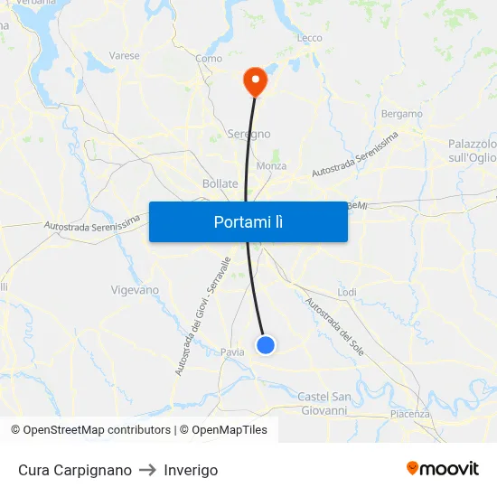 Cura Carpignano to Inverigo map