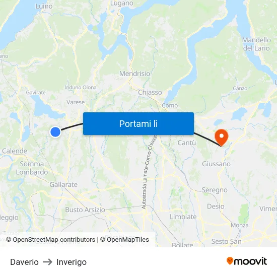 Daverio to Inverigo map