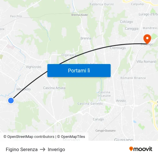 Figino Serenza to Inverigo map