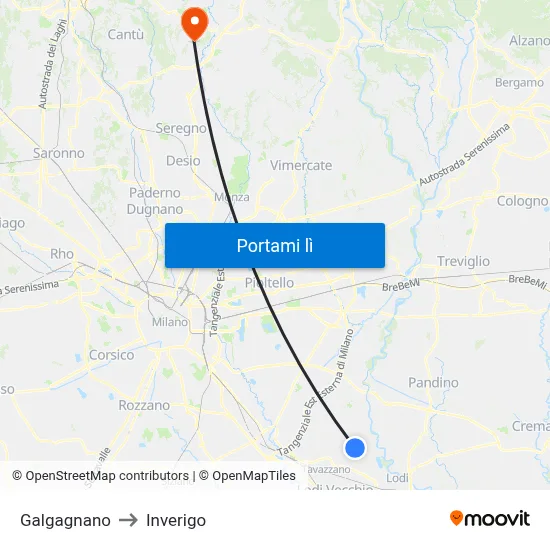 Galgagnano to Inverigo map