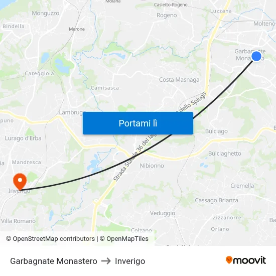 Garbagnate Monastero to Inverigo map