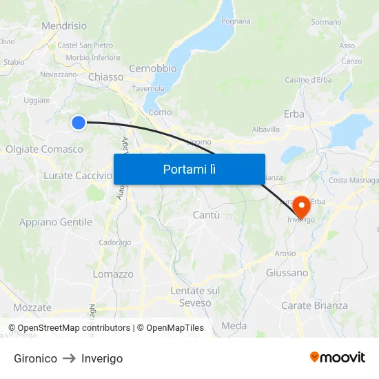Gironico to Inverigo map