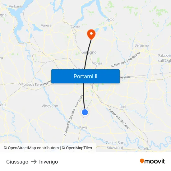 Giussago to Inverigo map
