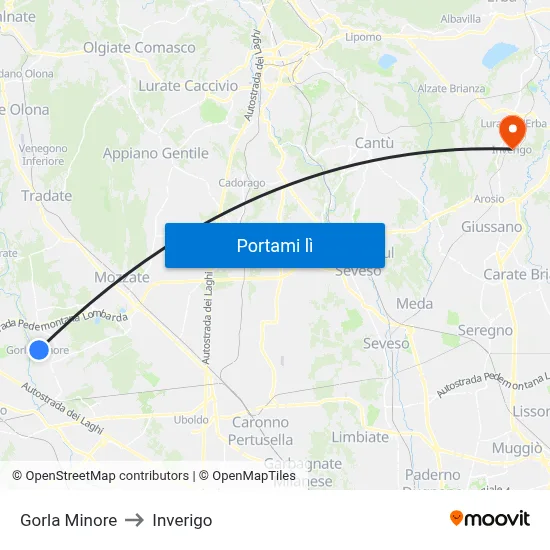 Gorla Minore to Inverigo map