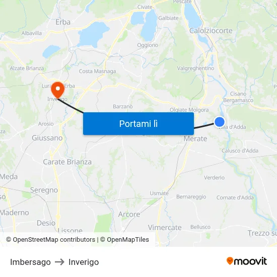Imbersago to Inverigo map