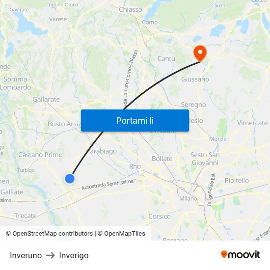 Inveruno to Inverigo map