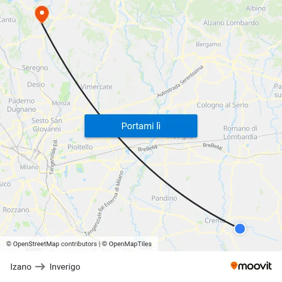 Izano to Inverigo map