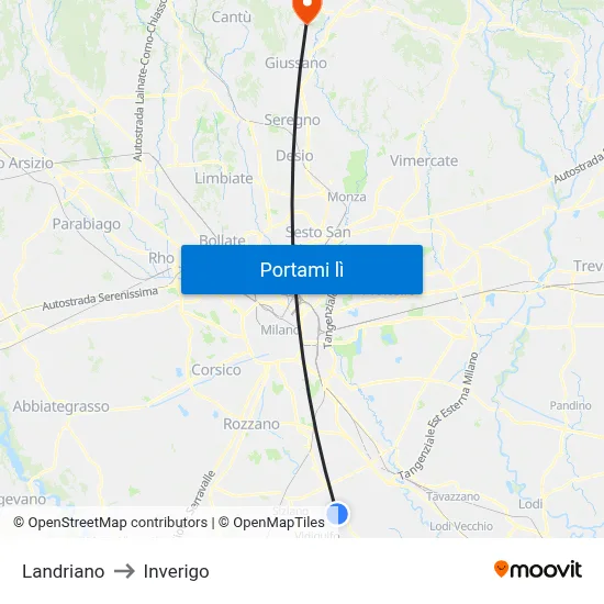 Landriano to Inverigo map