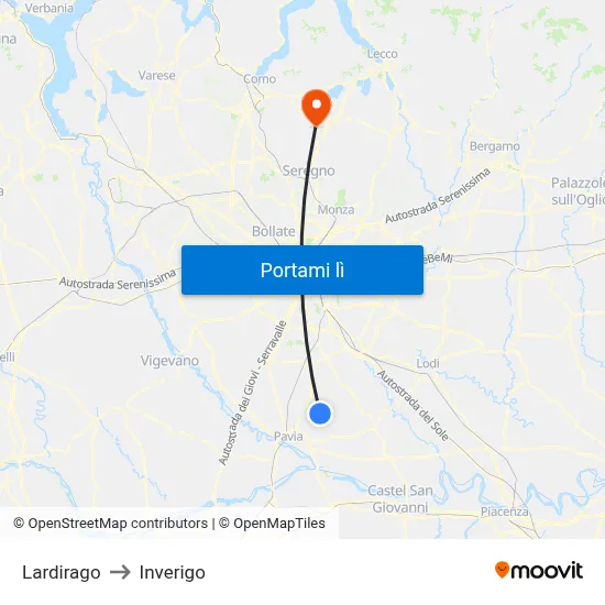 Lardirago to Inverigo map