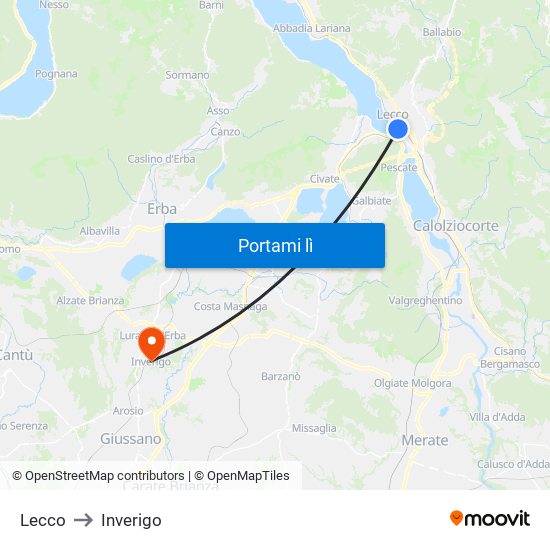Lecco to Inverigo map