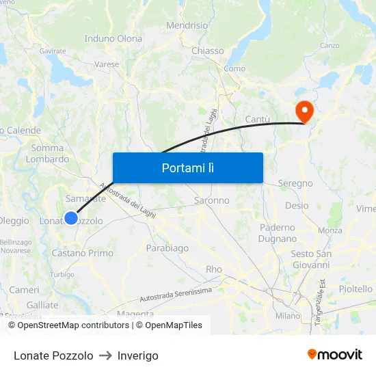 Lonate Pozzolo to Inverigo map