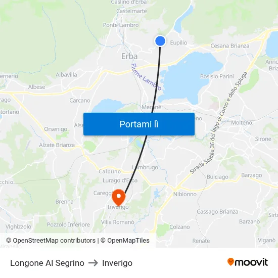 Longone Al Segrino to Inverigo map