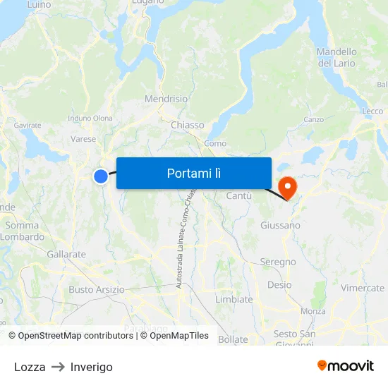 Lozza to Inverigo map