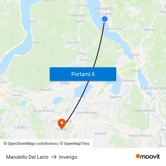 Mandello Del Lario to Inverigo map