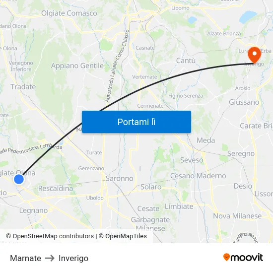 Marnate to Inverigo map