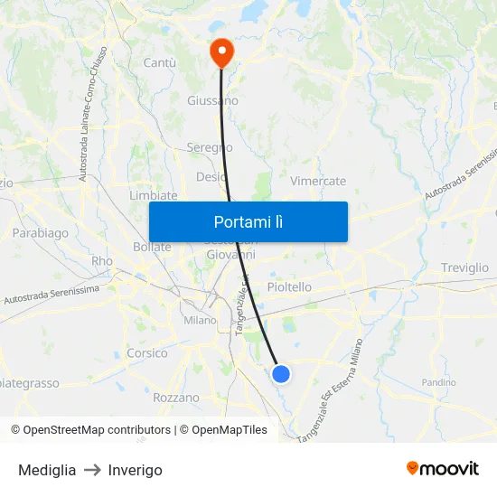 Mediglia to Inverigo map