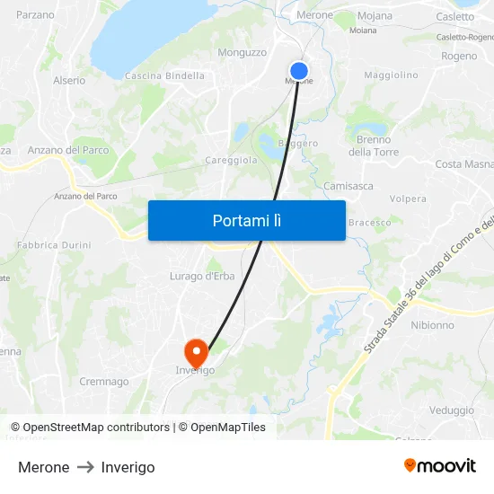 Merone to Inverigo map
