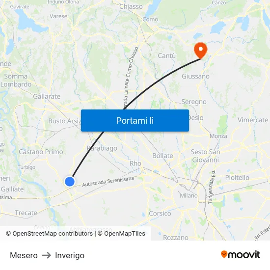 Mesero to Inverigo map