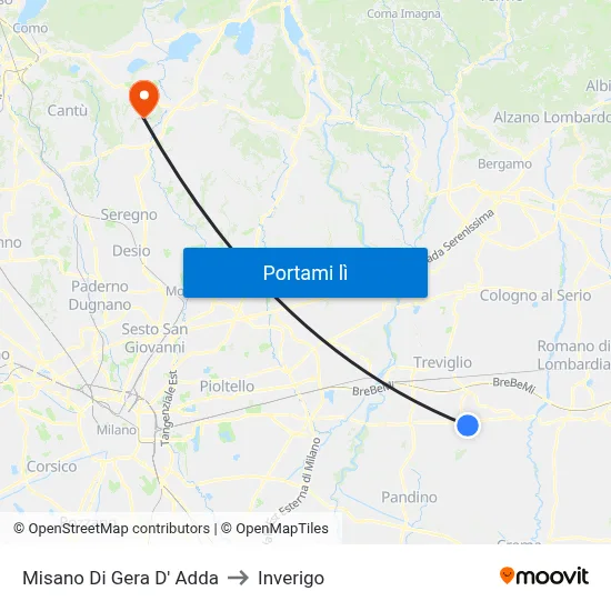 Misano Di Gera D' Adda to Inverigo map