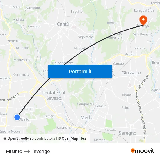 Misinto to Inverigo map