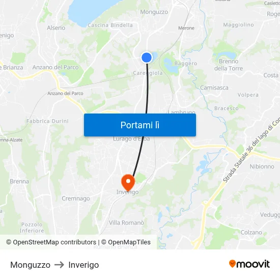 Monguzzo to Inverigo map