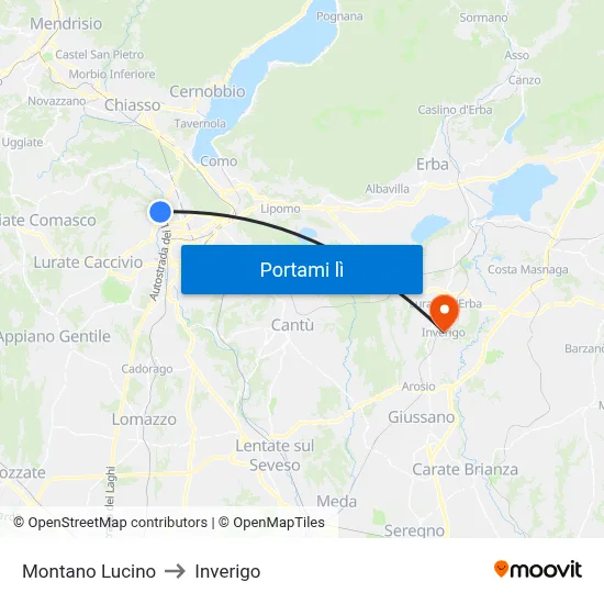 Montano Lucino to Inverigo map