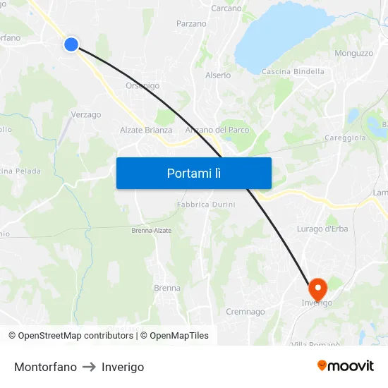 Montorfano to Inverigo map