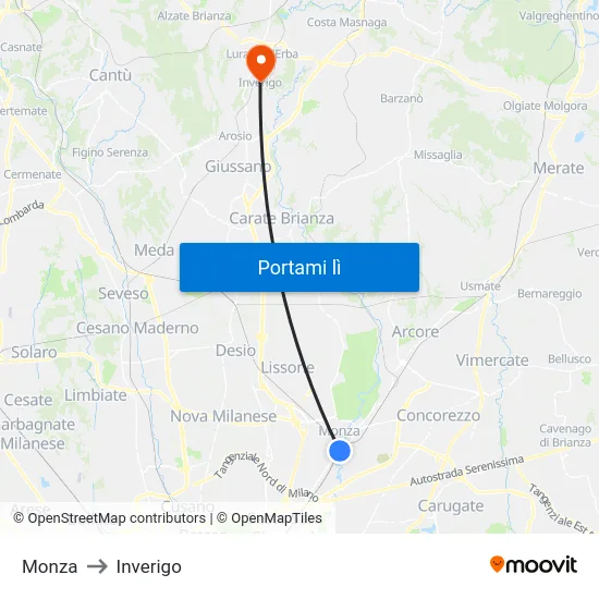 Monza to Inverigo map