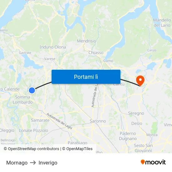 Mornago to Inverigo map