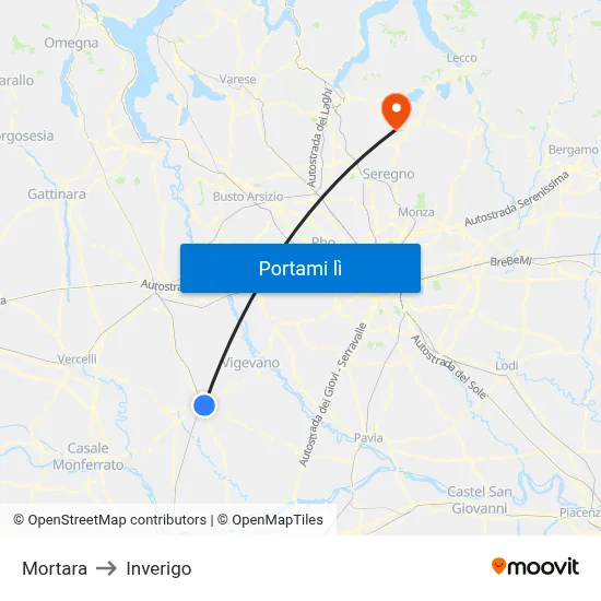 Mortara to Inverigo map