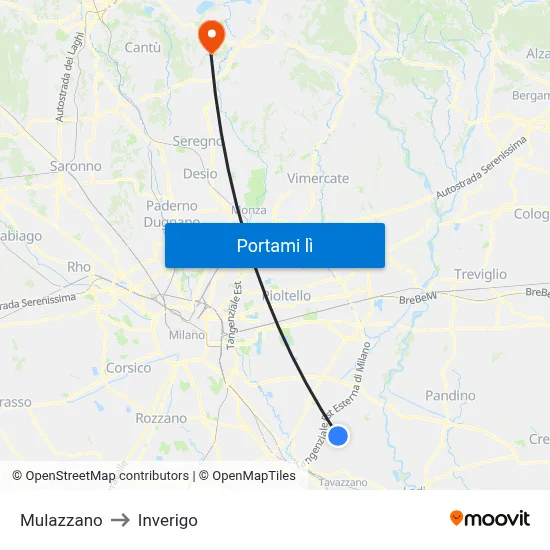 Mulazzano to Inverigo map