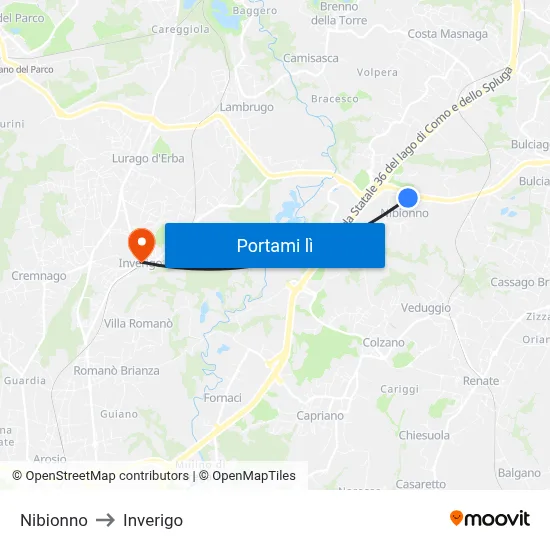 Nibionno to Inverigo map