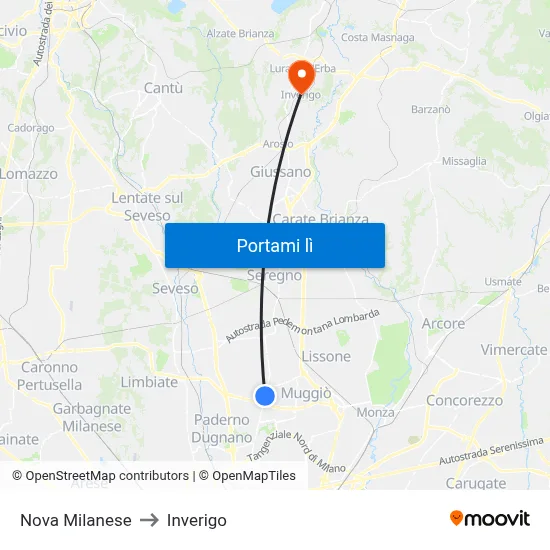 Nova Milanese to Inverigo map
