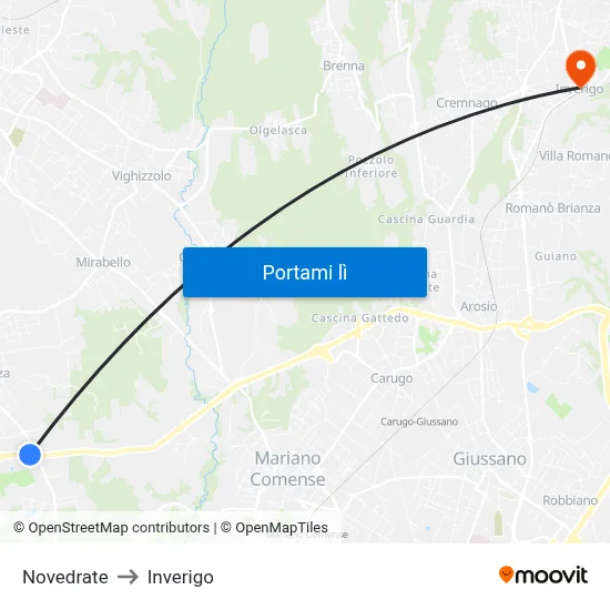 Novedrate to Inverigo map