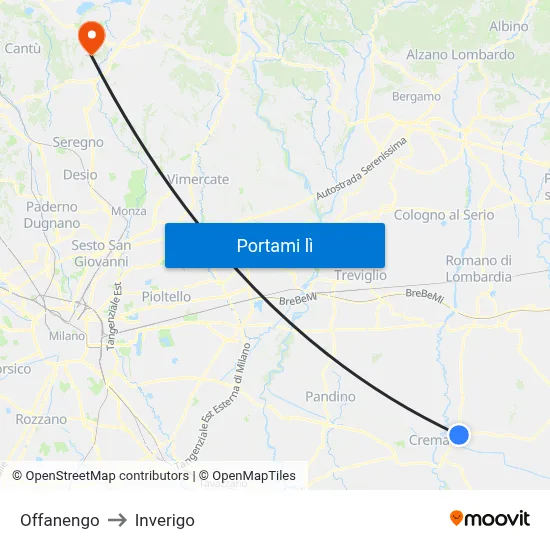 Offanengo to Inverigo map