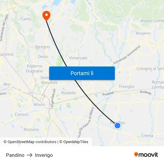 Pandino to Inverigo map