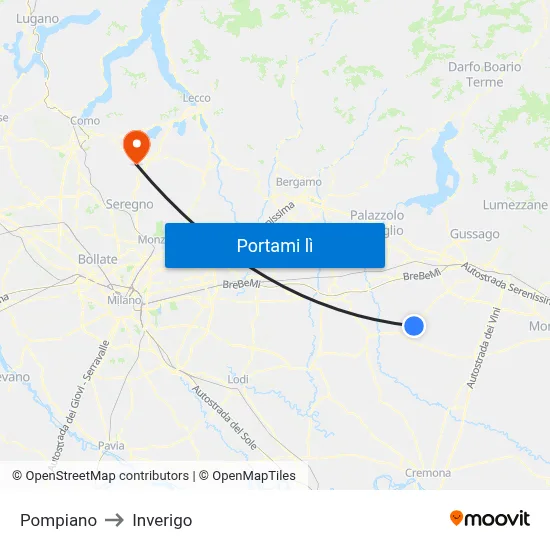 Pompiano to Inverigo map