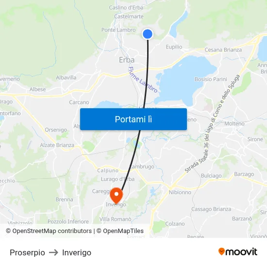 Proserpio to Inverigo map