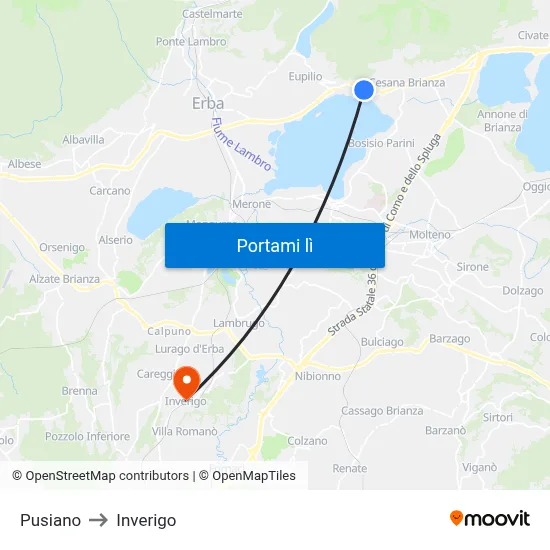 Pusiano to Inverigo map