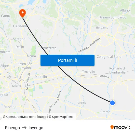 Ricengo to Inverigo map