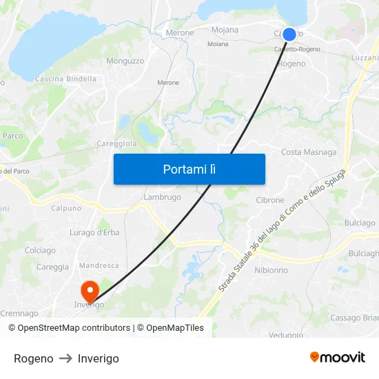 Rogeno to Inverigo map