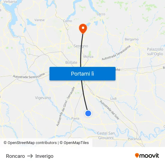 Roncaro to Inverigo map