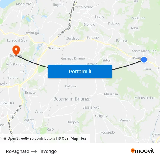 Rovagnate to Inverigo map