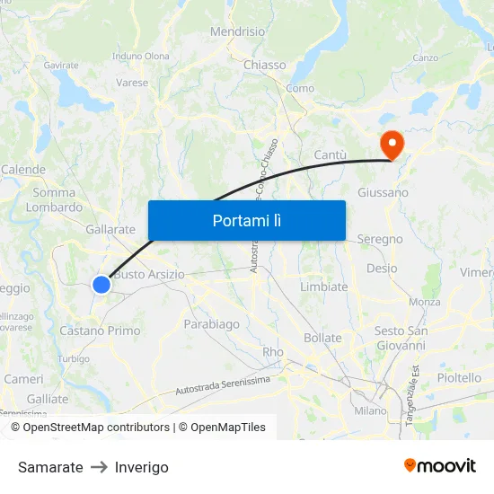 Samarate to Inverigo map