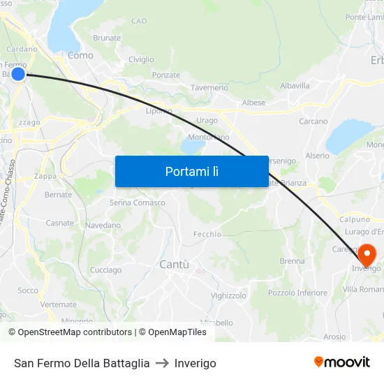 San Fermo Della Battaglia to Inverigo map